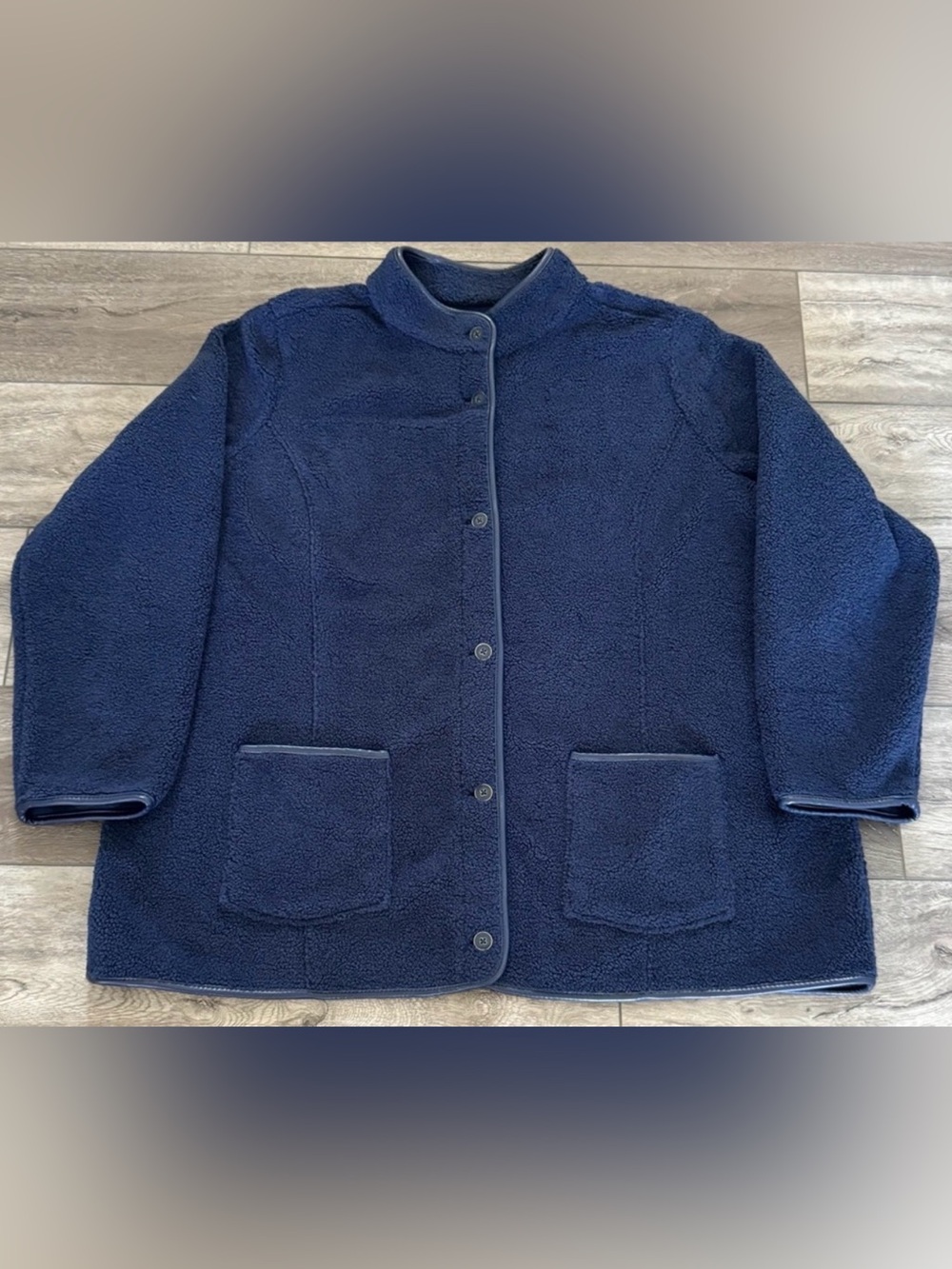 Susan Graver Weekend Bonded Fleece Button-Front Jacket Faux Leather Trim W’s 2XL